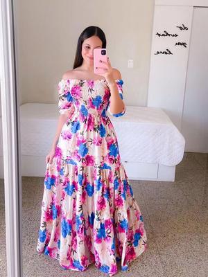 Summer Dresses for Women Print Off Shoulder Broken Flower Open Shoulder Long Dress Streetwear Oversized Dress Beach Dress