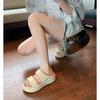 Cool slippers women's summer wear 2025 new thick-soled heightening stepping on shit feeling beach fashion sandals bread one-word drag