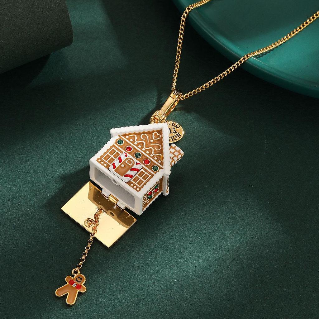 Exquisite Christmas Gingerbread Cottage Pendant Necklace & Keychain for Women