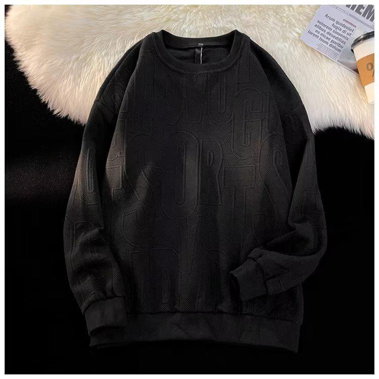 

Мужской свитшот с длинным рукавом, жаккардовым 3D-узором и свободным кроем – Стильная осенняя мода американского хай-стрита 4XL (165-175 jin) чёрный