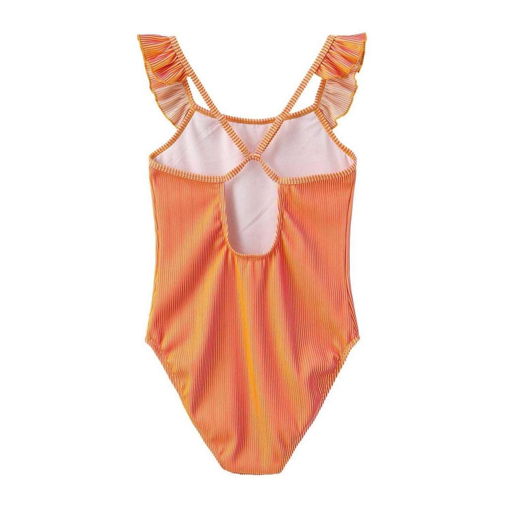 Star Girls Contrast Striped Ruffles One Piece Swimsuit