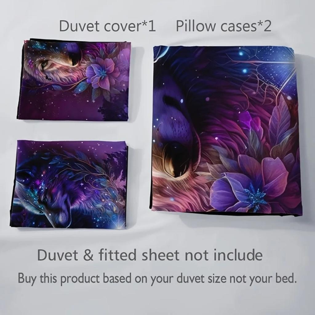 3Pcs Purple Forest Wolf Bedding Set 3D Print Luxury Soft Duvet Cover King Queen Twin Single Size Birthday Gift Bedroom Decora