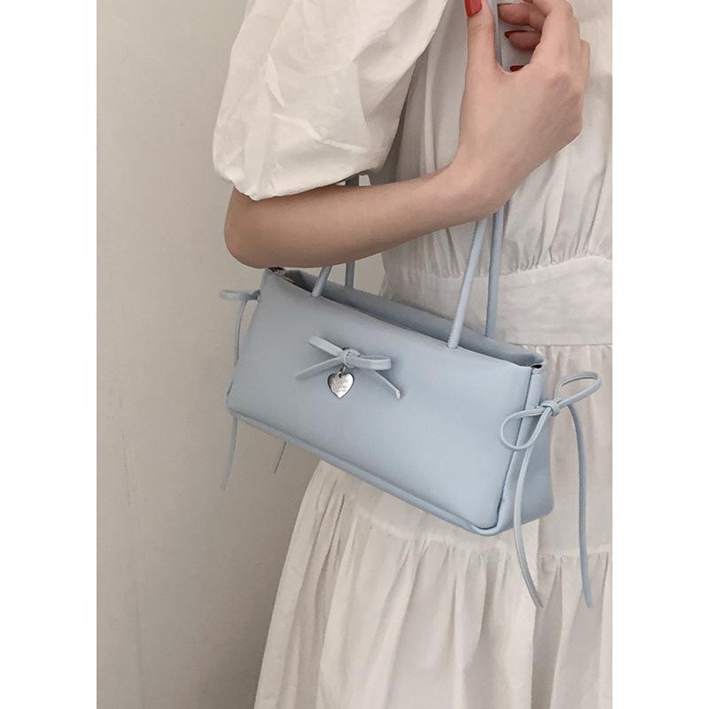 

Niche sweet bow underarm bag women s 2025 new simple commuter shoulder bag versatile handbag синий
