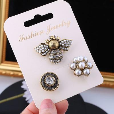 Baroque Brooch Elegance Temperament Badge Three-Piece Vintage Court Rhinestone Pearl Bee Brooch Pin