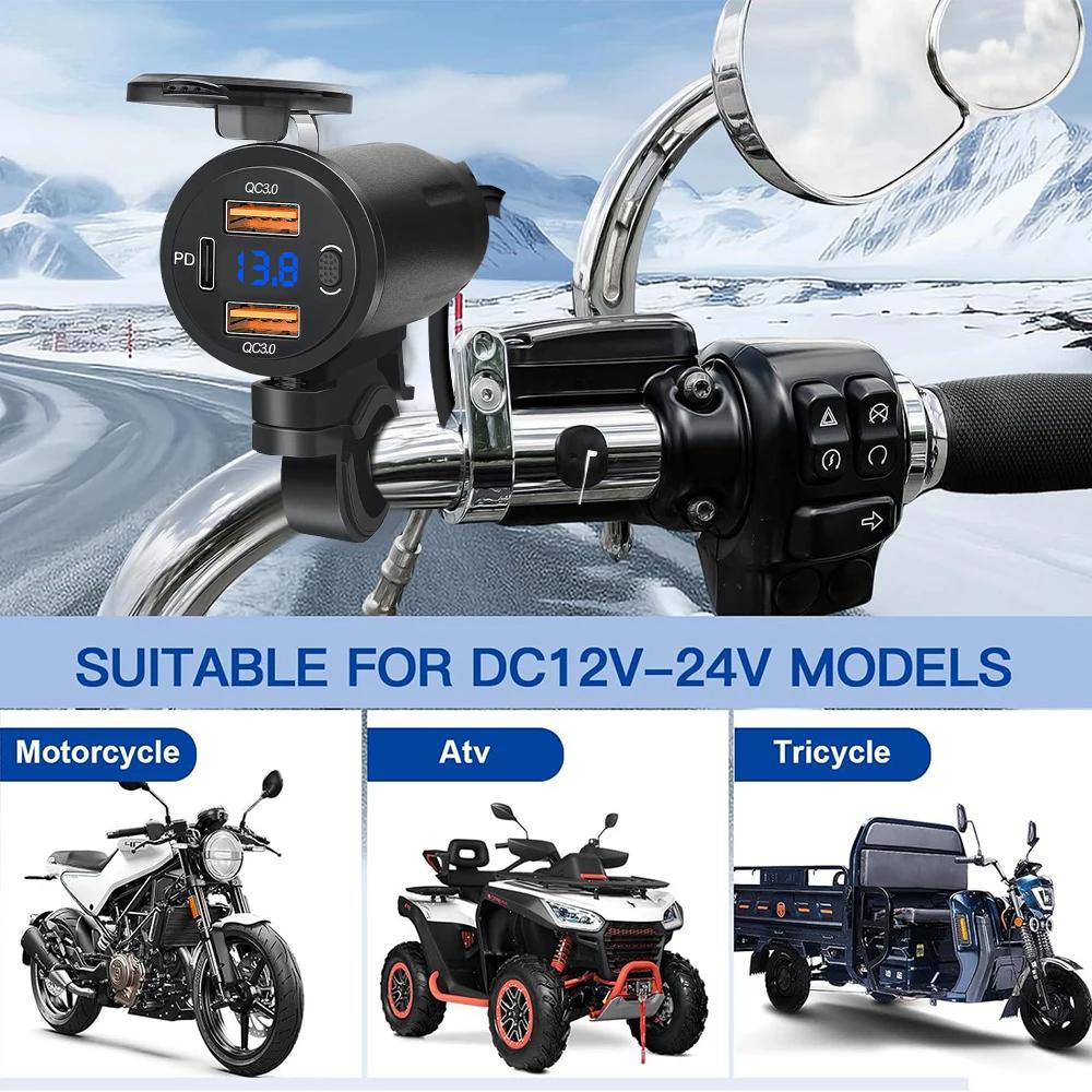Quick Charge PD+QC3.0 Phone Charger Motorcycle USB Socket Waterproof Handlebar Mounting Bracket Cellphone Chargers Power Adapter