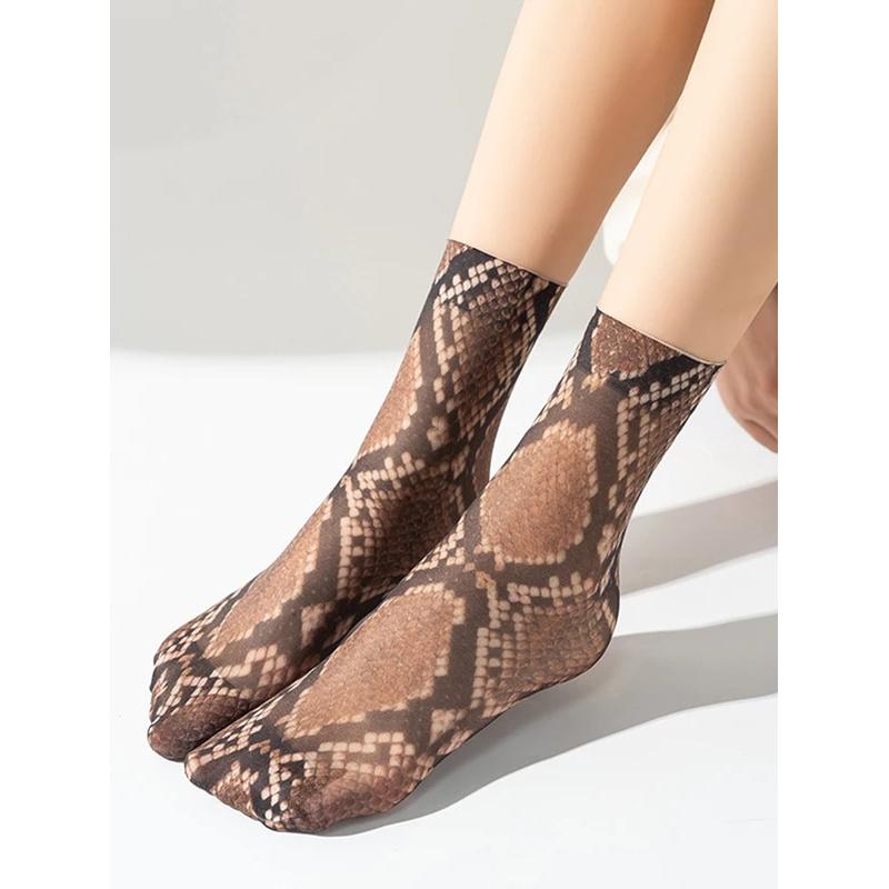 3 Pairs Leopard Large Flower Print Short Socks Summer Single Shoes Stockings High Elastic Comfortable Breathable Casual