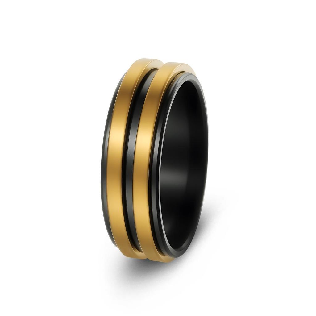 Schwarz Gold Titanstahl Mode Ring - Trendiger Edelstahl Schmuck