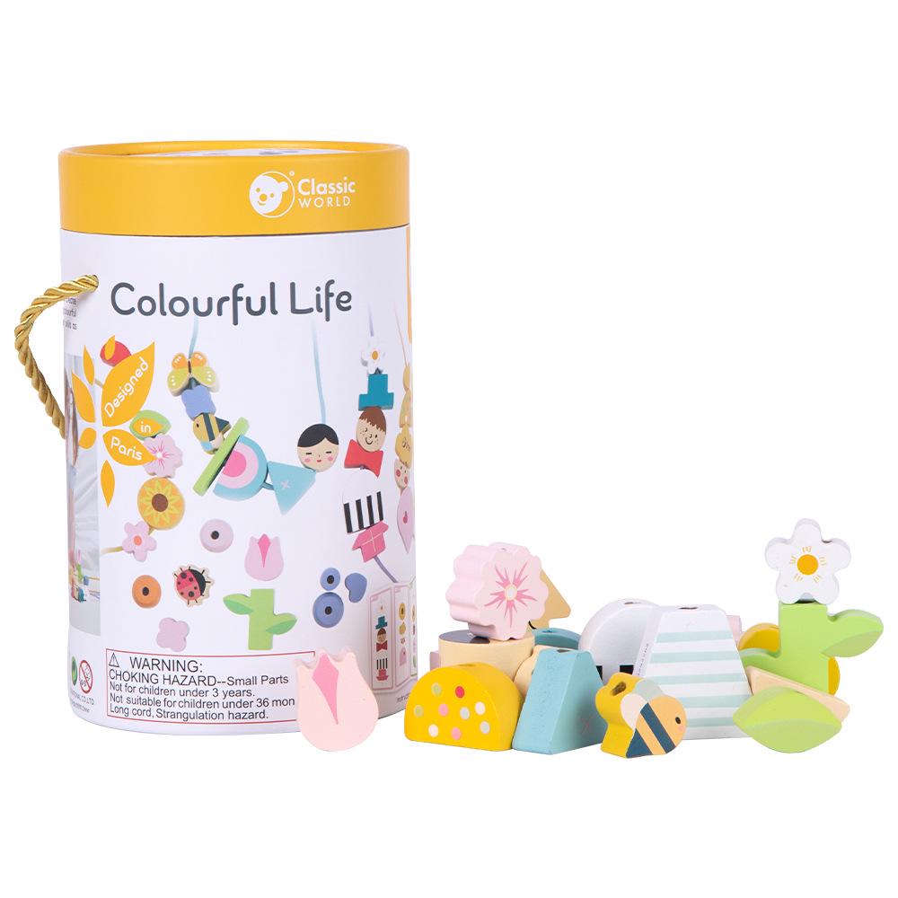 Kelaisai Pattern Beading Educational Toy for Children Ages 3-6: Wooden Threading Rope and Building Blocks