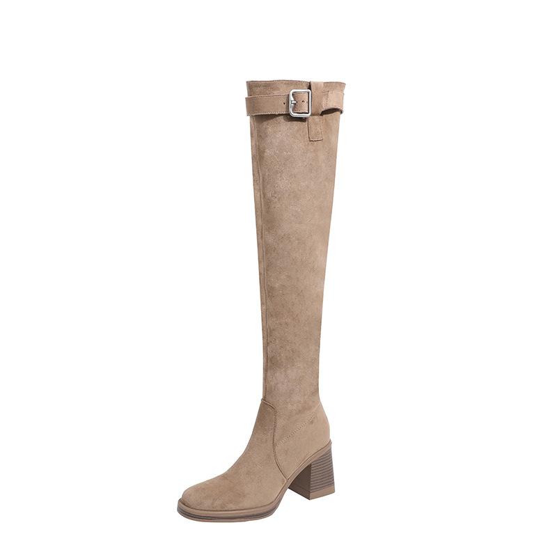 High-heeled Knee Boots Women's Autumn and Winter Thin Long Boots Women's Thick-soled Thick-heeled Stacked Boots Elastic Thin Boots