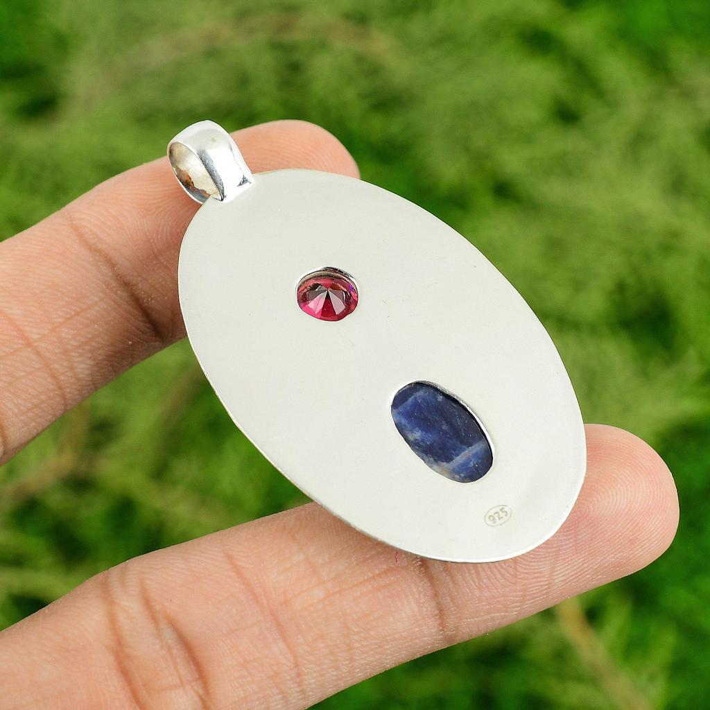 Daughters Day Sale Sodalite Gemstone Rubellite Sterling Silver Birthday Pendant