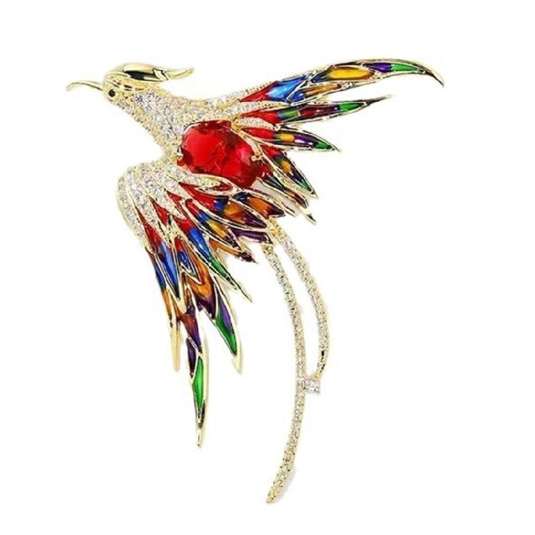 

Unique Multicolor Crystal Phoenixes Bird Brooch Dazzling Crystal Phoenixes Brooch Unisex Enamel Bird Pin for Office 1