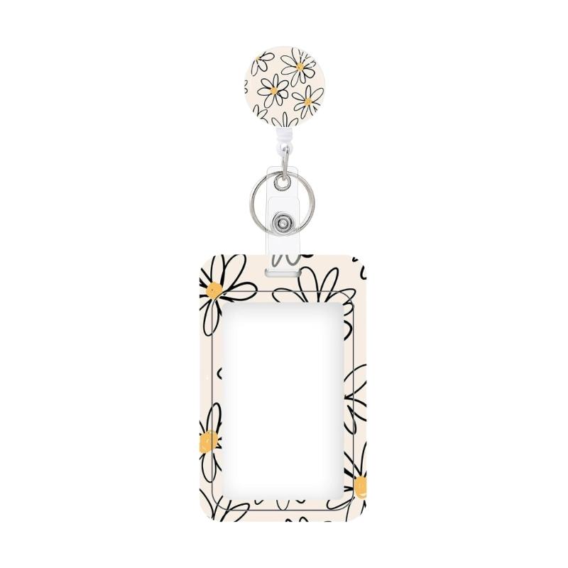 

Floral Pattern Clear Card Protector Waterproof Retractable ABS Badge Card Holder For Office School And Daily Commuting белый