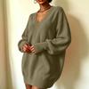 Women's Loose Fit Midi Sweater Dress with Sleeves and Collared Neckline
