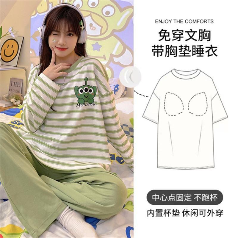 

Весняно-осінні тонкі піжами для жінок, нові з довгим рукавом, милі мультяшні, вільні, домашній комплект XL