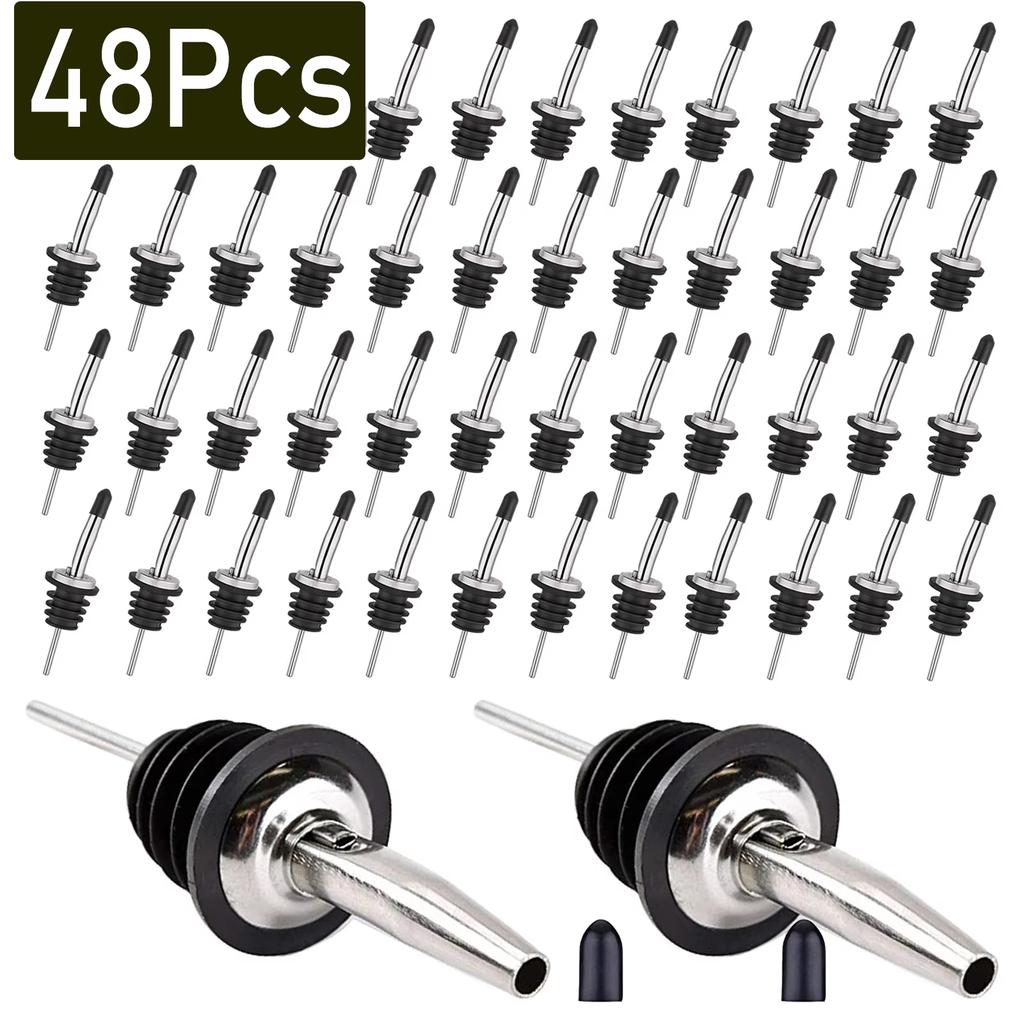 36-100Pcs Bottle Pourers Stainless Steel Liquor Spout Wine Bottle Stopper with Rubber Dust Caps For Olive Oil Bar Accessories