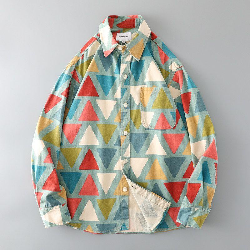 Long Sleeve Casual Geometric Print Export Export Shirt Geometric print? 2XL