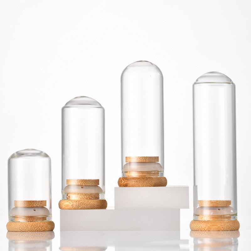 Handmade 30mm Glass Wishing Bottle with Bamboo Lid: Round-bottom Test Tube for Messages, Aliquot Samples, or Reagent Storage