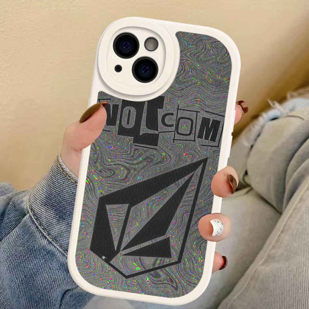 V-Volcom LOGO Fashion For IPhone 16 15 14 13 12 11 Pro Max Plus Leather Phone Cover