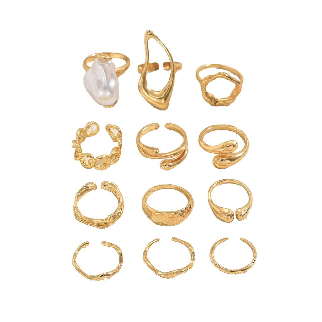 Hot Sale Women's Ring Set Geometric Inlaid with Special-Shaped Pearl Design Open Ring