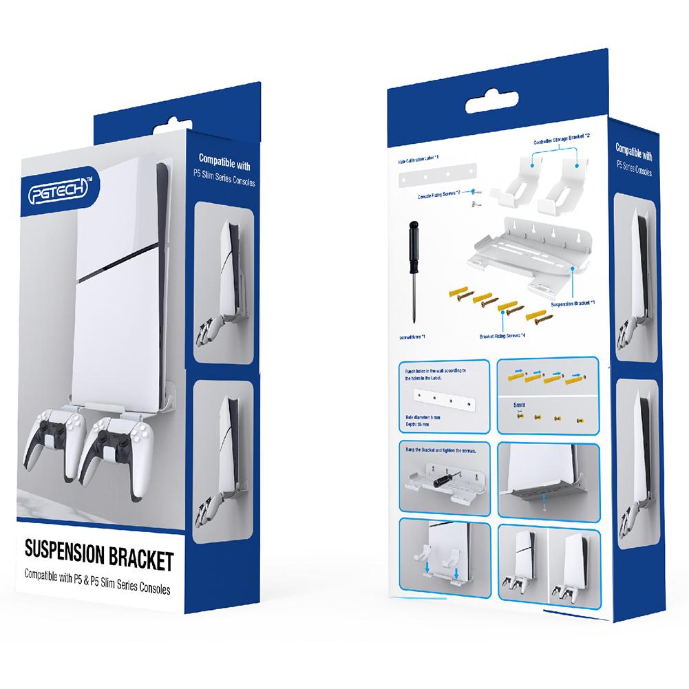 Wall Mount Host Universal Wall Bracket with 2 Controller Hook for PS5 Slim/PS5 Game Console for Playstation 5 Slim/Playstation 5