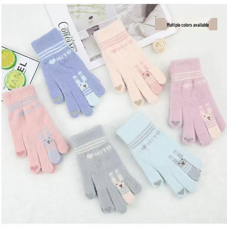 Cross-border Korean Style Cute Bow Wool Winter Gloves - Warm, Windproof, Full Five-Finger Design