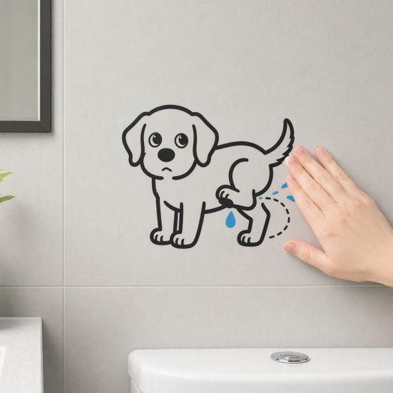 Dog Peeing Toilet Seat Decals Sticker, Puppy Water Tank Waterproof PVC Non-Residue Cover Decal, Self-Adhesive Lid for Bathroom Wall Tile Decor