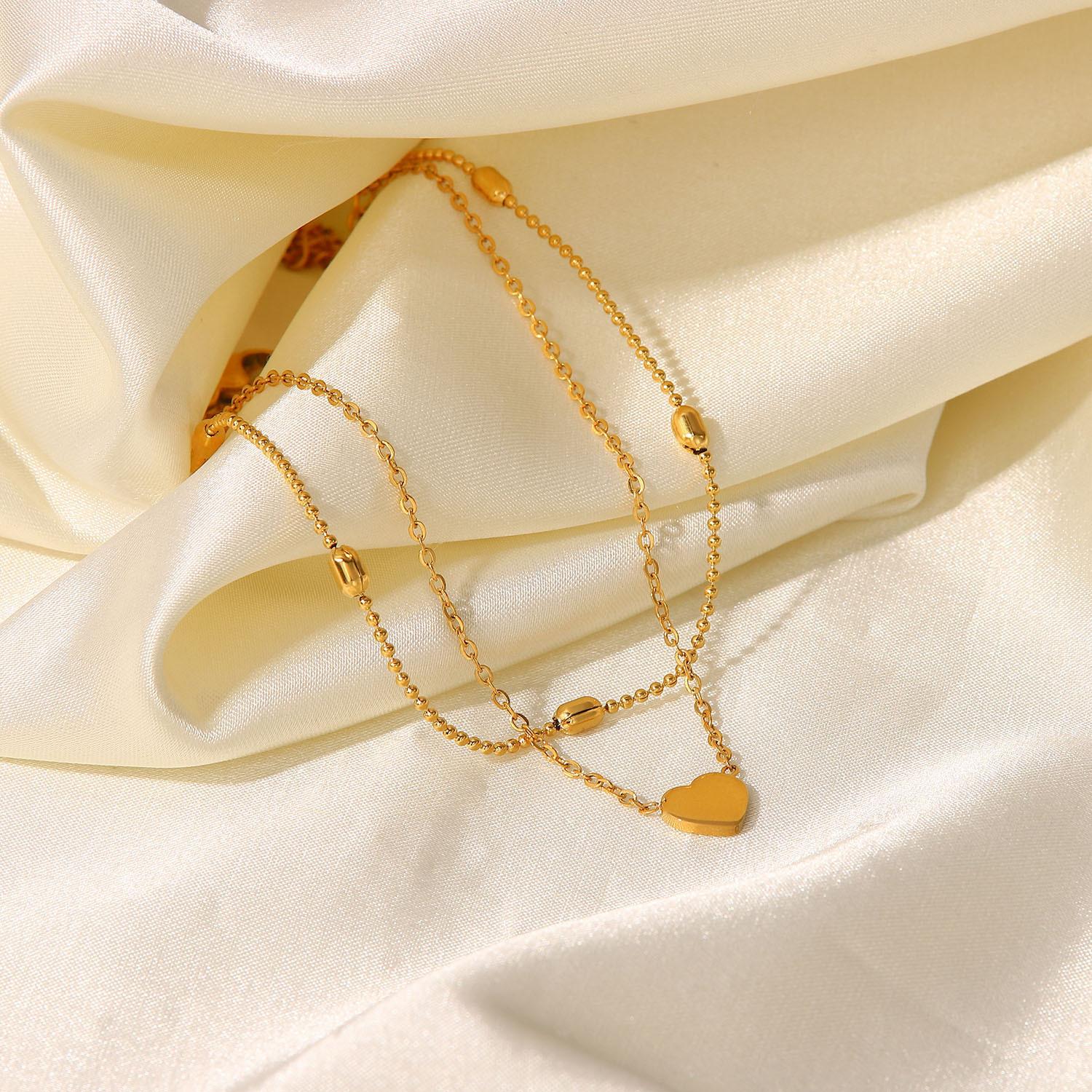 

INS новая мода титановая сталь 18-каратное золото любовь кулон овальная цепочка с бусинами двойной браслет на лодыжку женские украшения для ног золотой