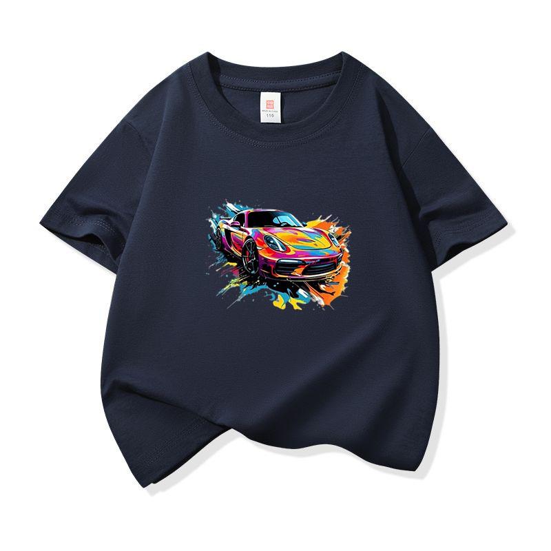 Graffiti Sports Car Graphic Tee Kids 100 Cotton Crew Neck Muticolor T Shirt Short Sleeve Breathable Top For Boys Girls Children