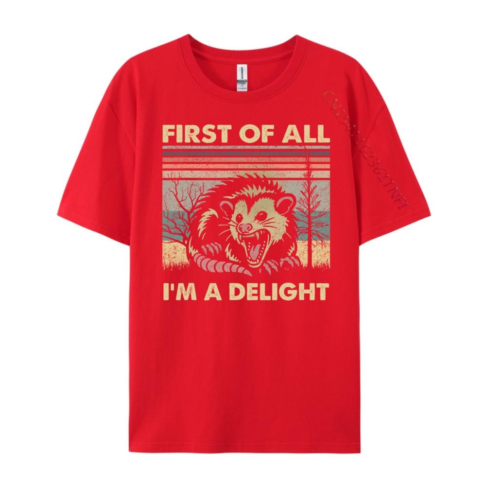 First Of All I M A Delight Angry Opossum Possum Mens Designer Clothes Mens Printed T-Shirt Happy New Years S