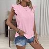 2026 Spring/Summer Round Neck Ruffle Sleeve Back Tie Solid Color Women's Top