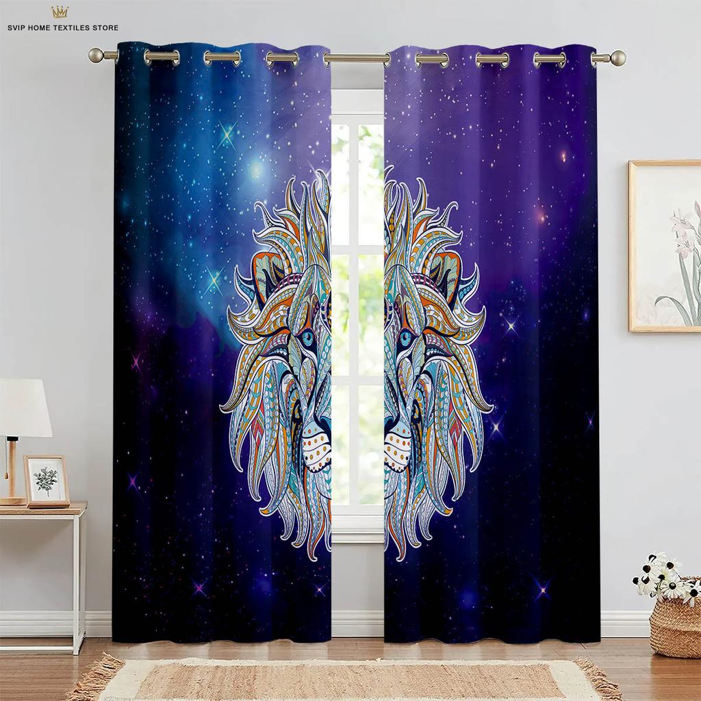 Forest Animal 3D Printing Curtains, Tiger, Lion, Suitable for Bedroom, Living Room, Study, Children's Room, 2 Pcs