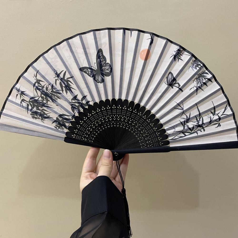 Silk Material Vintage Silk Folding Fan Folding Vintage Classical Chinese Fan Bamboo Frame Hand Fan Craft Dance Performance
