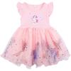 Robe Princesse Fille Été Licorne Imprimée Coton Manches Courtes Tulle