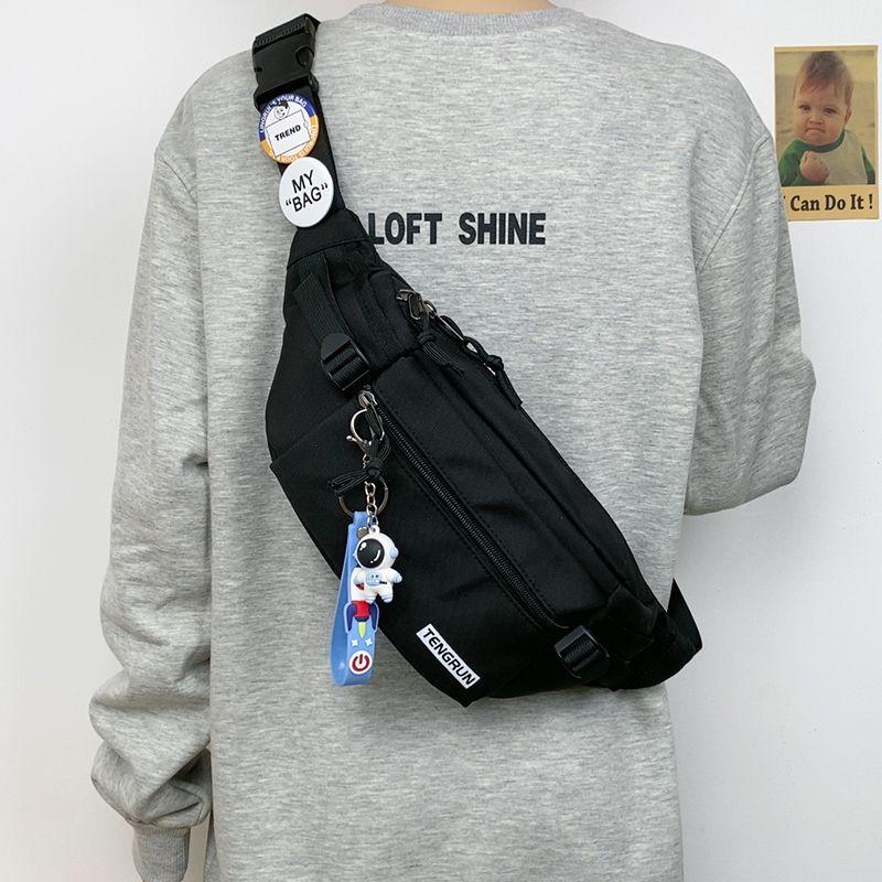 Casual Fanny Pack Japanese Simple Chest Bag Male Trend Personalized Couple Fanny Pack Sports Versatile Panda Pendant Breast Bag