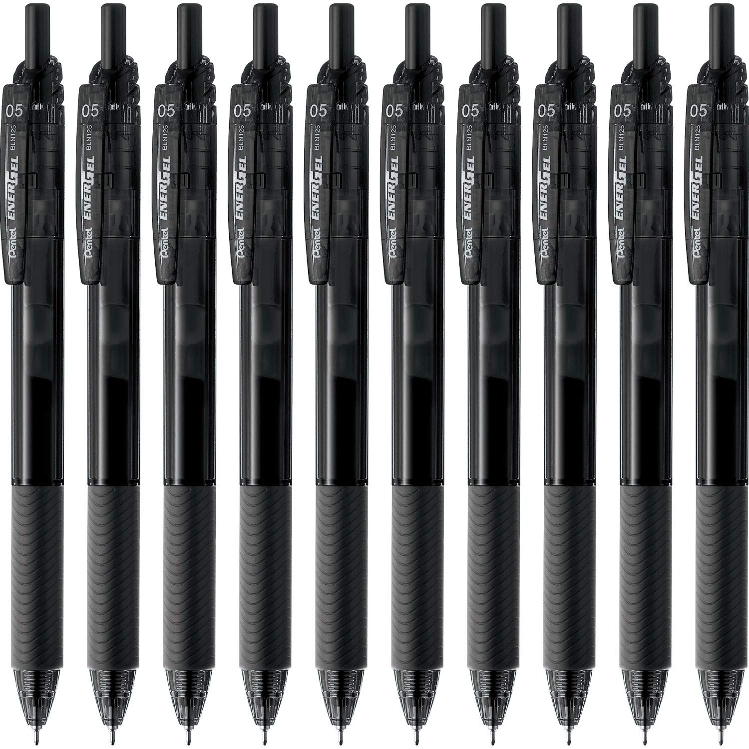 Pentel Ballpoint Pen Gel Ink EnerGel ES 0.5mm Black Barrel BLN125-A 10 pieces