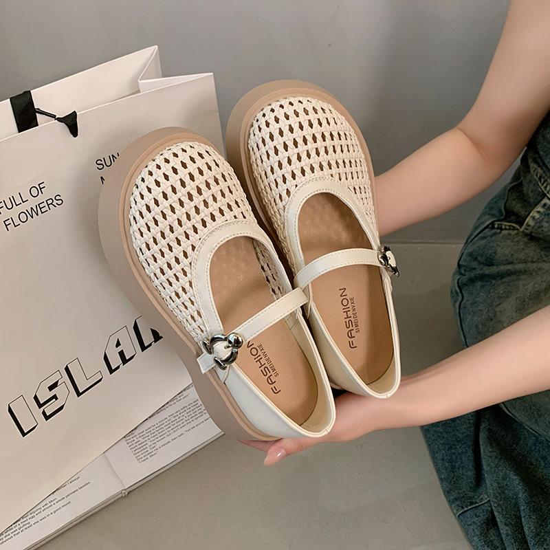 Hollow Woven Breathable Mesh Shoes 2025 Spring and Summer New Versatile Loafers Thick Sole Heightening Shallow Mouth Mary Jane Single Shoes