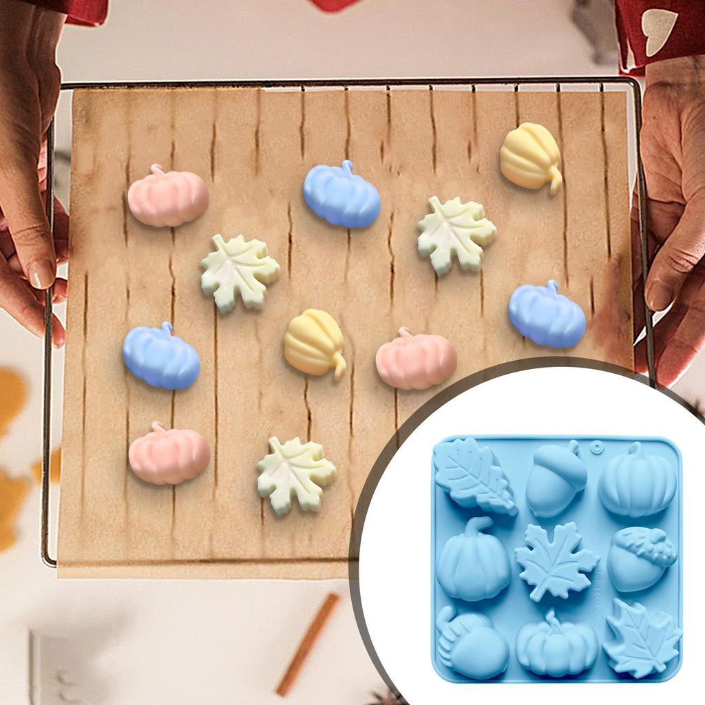 Silicone Pans For Baking 9-Cavity Fall Pumpkin Silicone Cake Molds Fall Decor Maker Craft Supplies For Thanksgiving Halloween