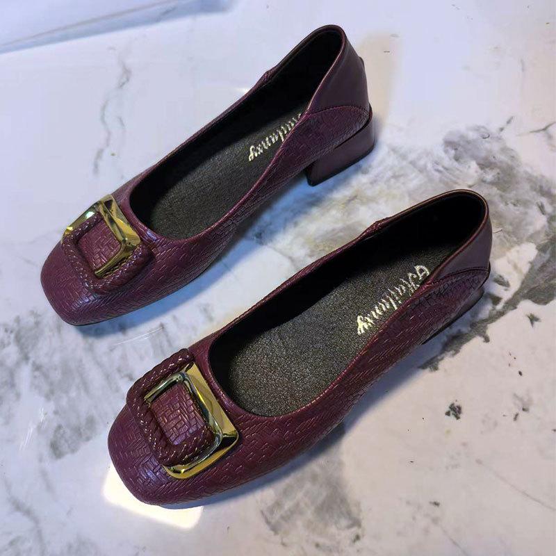 Square Buckle Temperament Single Shoes Women's Autumn New Shallow Mouth Square Head Soft Sole Women's Shoes Gentle French Low Heels