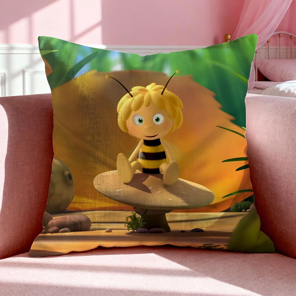 Cartoon M-Maya The Bee Cushion Cover Breathable Linen Pillowcase Summer Odorless Eco-Friendly Invisible Zipper Washable