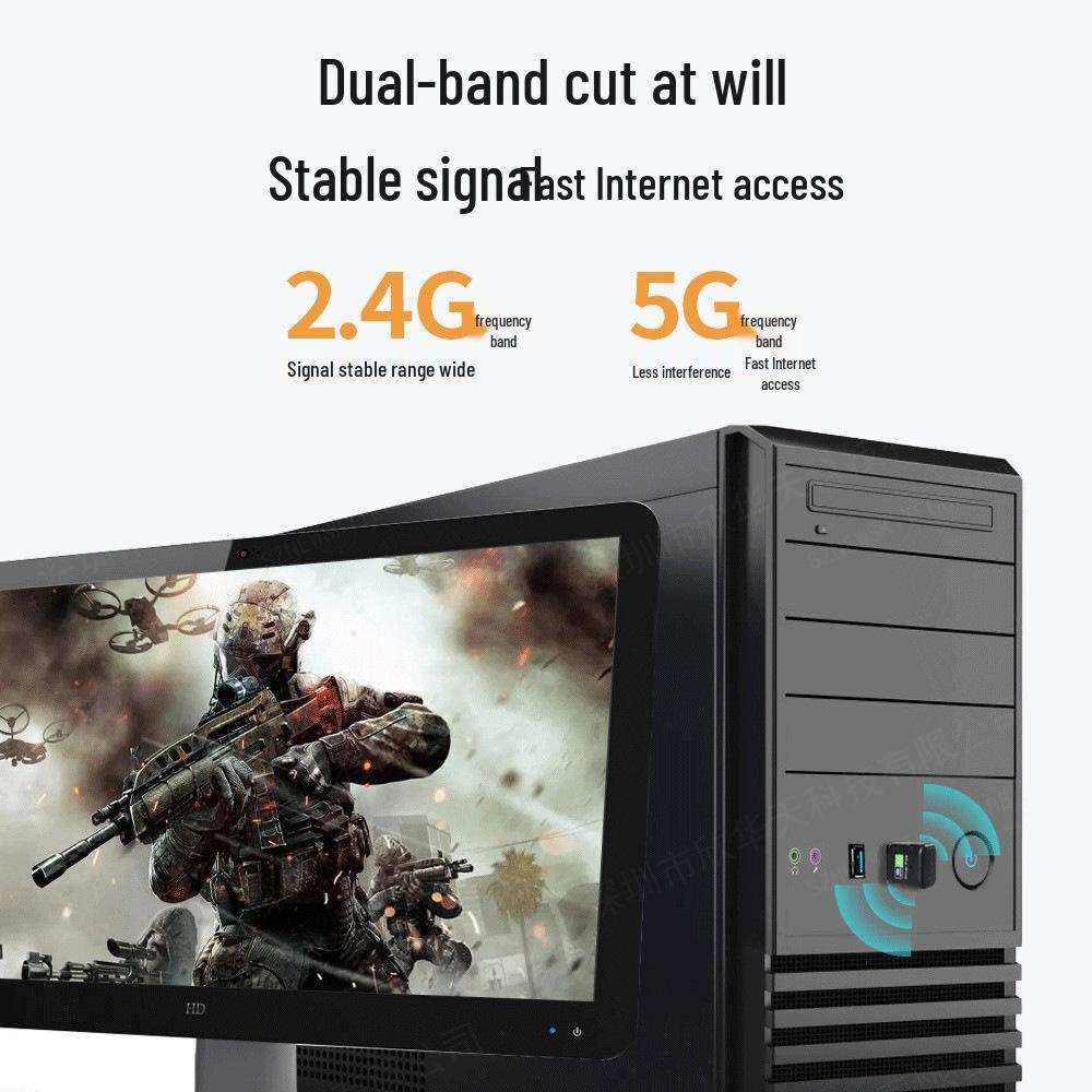 RTL8811CU Dual-Band USB WiFi Adapter (600M 2.4G+5G) for Desktop/Laptop
