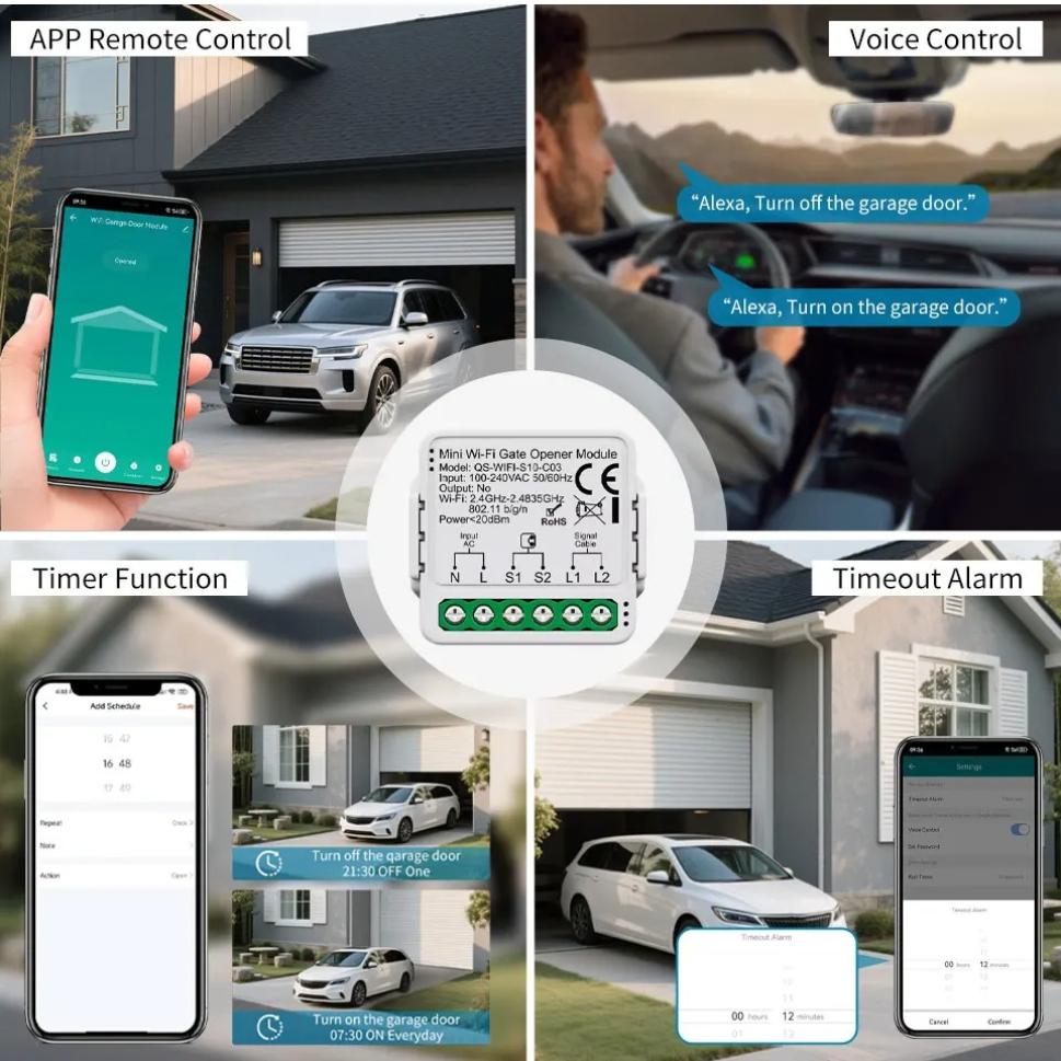 Tuya WiFi Zigbee Smart Garage Door Opener Controller 110V 240V Motorized Voice Control Gate Opener Module for Smart Life