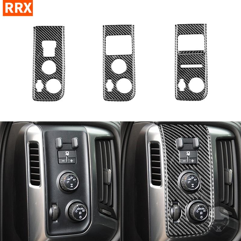 For Chevrolet Silverado For GMC Sierra 1500 2014-2018 Carbon Fiber Stickers Light Switch Button Lighting Control Car Accessories