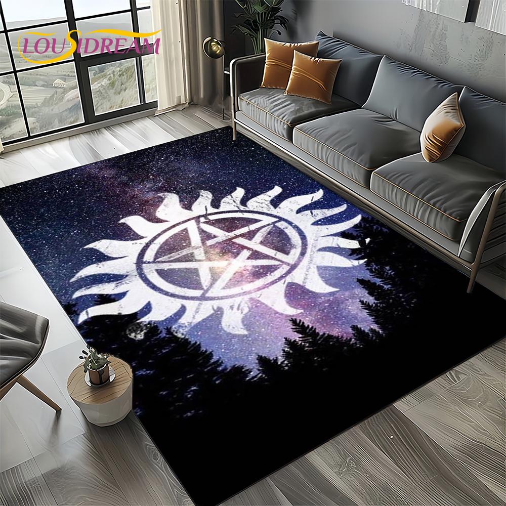 3D SPN Supernatural Sign Dean Sam Carpet Rug for Living Room Bedroom Home Sofa Decoration,Kids Play Area Rug Non-slip Floor Mat