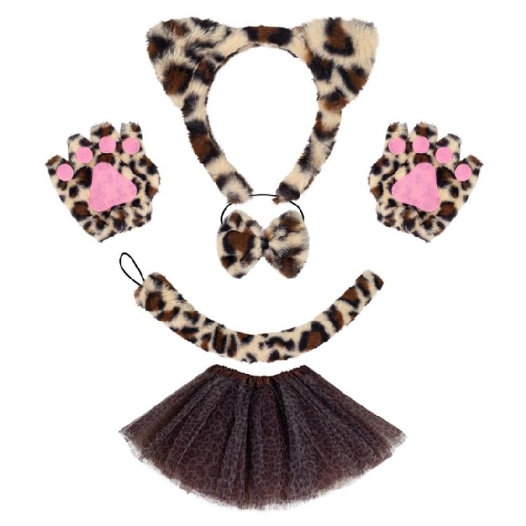 Kids Animal Costume Cats Ears Headband Bowtie Tutu Skirt Tail Set Cats Costumes Accessories for Halloween Party Decors