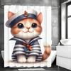 Cute Cartoon Cat In Navy Suit Shower Curtain, Bathroom Decorative Shower Curtain, Waterproof Shower Curtain with Hooks