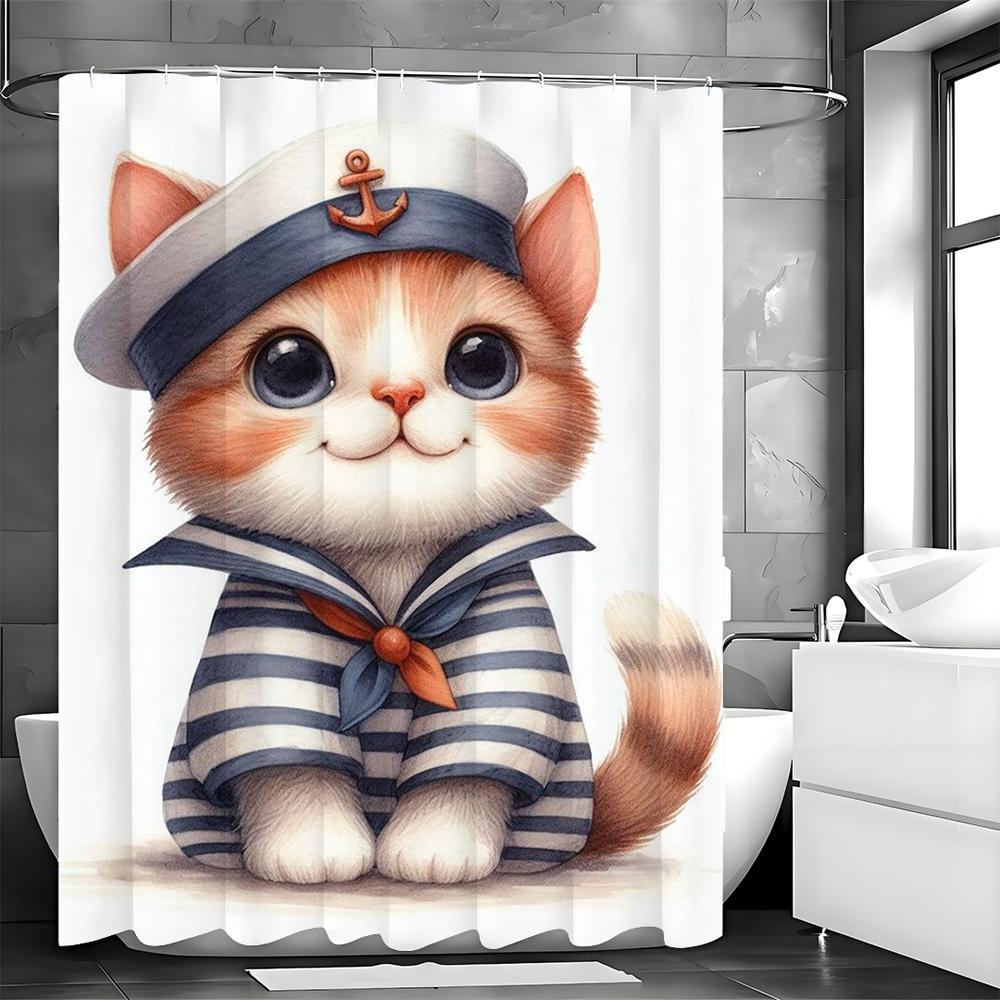 

Милый мультяшный кот в темно-синем костюме Занавеска для душа, Декоративная занавеска для душа для ванной комнаты, Водонепроницаемая занавеска для душа с крючками 90*180cm