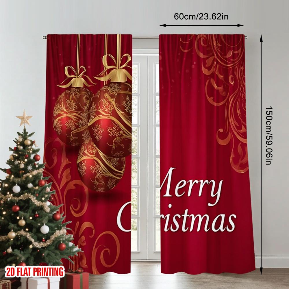 2pcs 2D flat printing Christmas Hot Party Curtains Christmas card red trinket print Digital Printed Polyester Drapes Party