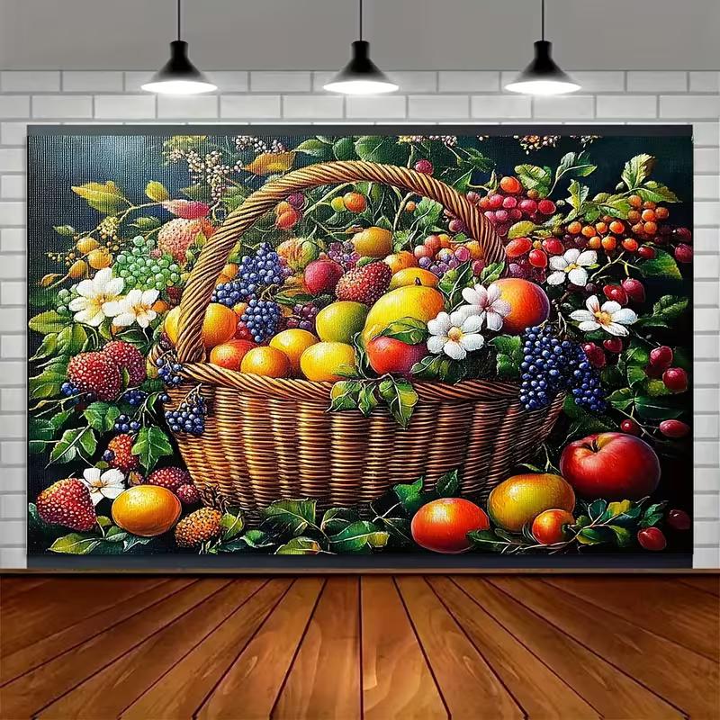 2D Abundant Summer Fruits Backdrop Classic Oil Painting Style Studio Photography Background