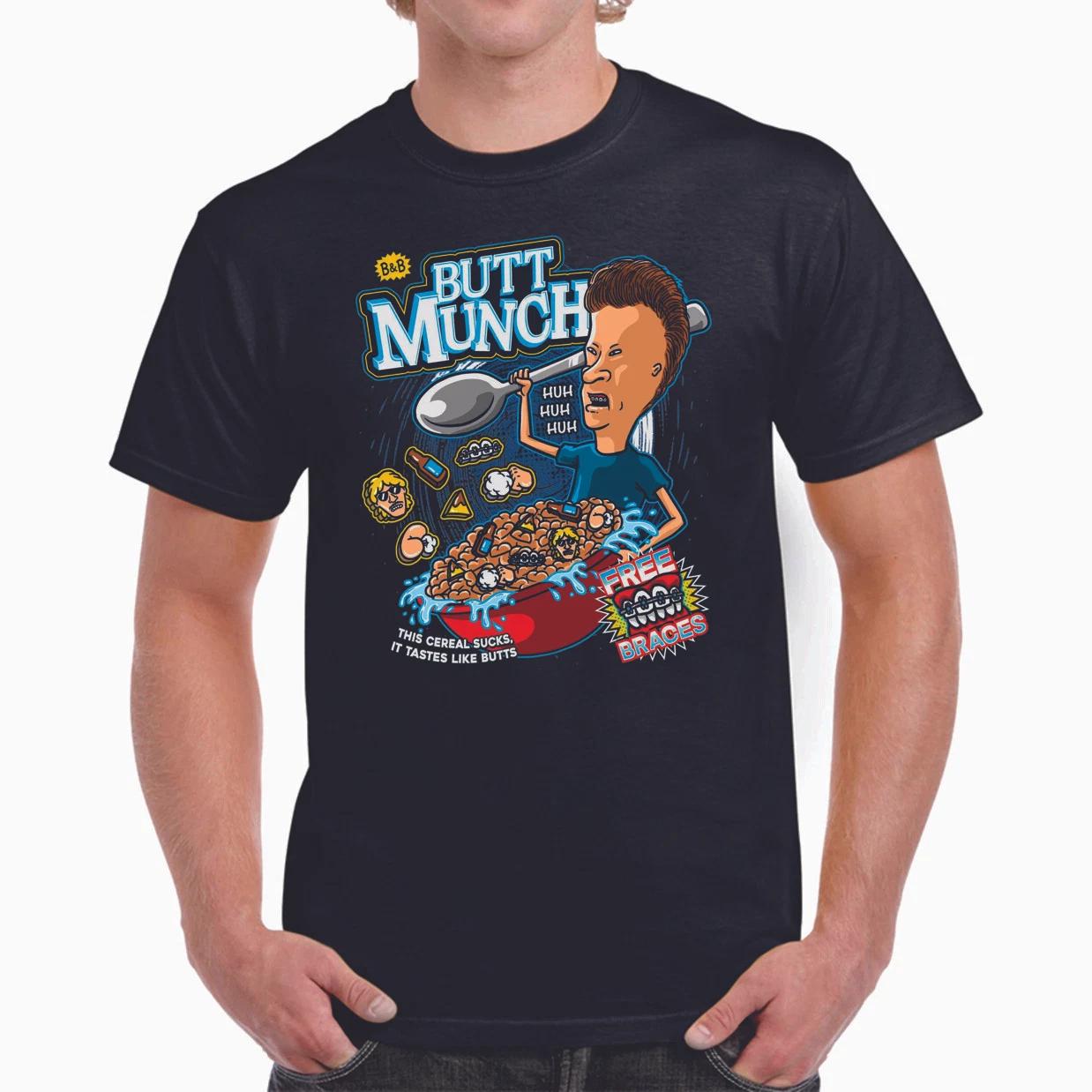 BUTT-HEAD BLACK T-T-shirt BUTT MUNCH CEREAL - BEAVIS AND BUTTHEAD CARTOON COMEDY XL