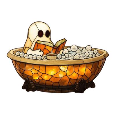 Creative Ghosty Glowing Lamp With Bubble Effect Unique Halloween Decoration Resin Book Theme Ornament